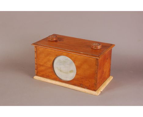 A Victorian wooden animal and insect and natural world viewer, the rectangular box with opening flap to front and circular ho