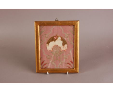 An Art Nouveau period painted ivory panel probably by G. Lapi, frame 23cm by 18.5cm, having well painted shaped panel depciti