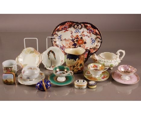 A small group of ceramics, including a Royal Doulton pottery Fairy Land Luster jug, a damaged enamel bilston pill box, an inv