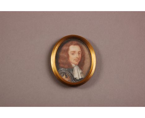 An antique portrait miniature, in gilt frame, 6cm high, believed to be that of Algernon Sidney (1623 to 1683), who was a prom