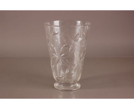An Art Deco period cut glass vase, 27,5cm high, with cut dragonfly or damsonfily design 