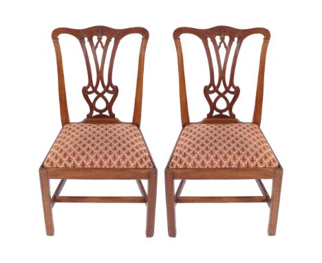 PAIR OF EIGHTEENTH-CENTURY MAHOGANY CHIPPENDALE CHAIRS, CIRCA 1780each with a serpentine crest rail, above a pierced vase sha