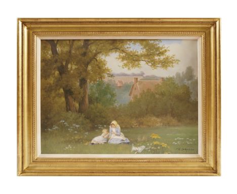 R. STEFFAN, CIRCA 1980Picking flowers in a summer clearingOil on canvasSigned46 x 60 cm.