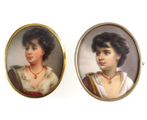 TWO NINETEENTH-CENTURY OVAL PORTRAIT MINIATURESeach depicting a young woman6.5 x 5.5 cm. (2)