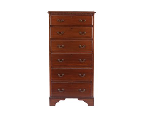 DUBLIN MAHOGANY TALL BOYof six drawers, stamped J. Dooley & Sons, of six long drawers, furnished with brass scroll handles, r