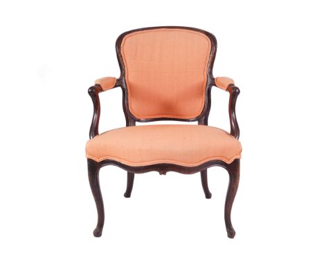 GEORGE III PERIOD MAHOGANY CHIPPENDALE ARMCHAIR, CIRCA 1790the armorial panelled upholstered back, above a serpentine fronted