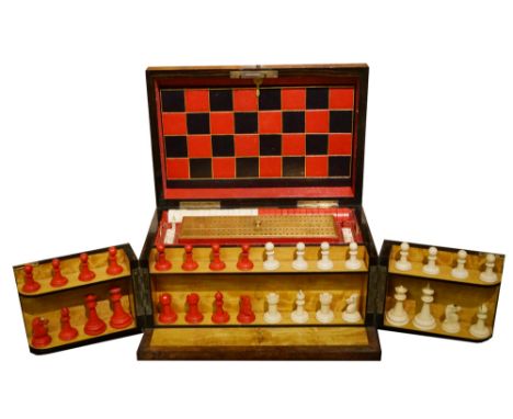 A VICTORIAN WALNUT GAMES COMPENDIUM RETAILED BY ASPREY, LAST QUARTER 19TH CENTURY The interior fitted with a leather games bo