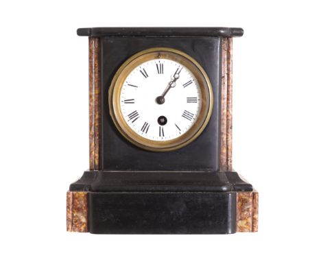 NINETEENTH-CENTURY BLACK AND SIENNA MARBLE MANTLE CLOCK 