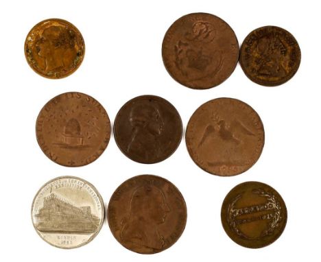 9 Medaillen und Token/Jetons, England 18.- 19. Jh.: George I 1713 Medaille zum Frieden von Utrecht; Token Duke of Glocester 1