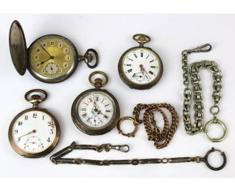 4 Silberne Taschenuhren, Schweiz um 1900, mechanische Uhrwerke mit Kronenaufzug, ein Werk mit Kompensationsunruh, zwei Uhrwer