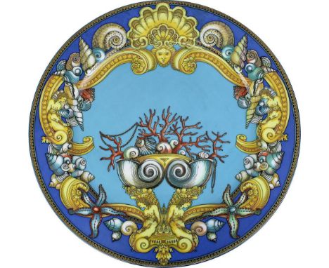 Rosenthal Versace Platzteller, 2. H. 20. Jh., Dekor "Les Tresors de la Me", Form "Ikarus" v. Paul Wunderlich, Porzellan, weiß