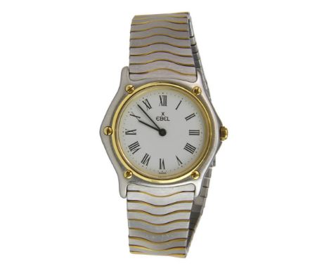 Ebel Classic Damenarmbanduhr, Stahlgold, mit Ebel - Quarzwerk, weißes Ziffernblatt mit römischen Zahlen, Saphirglas, D 31 mm,