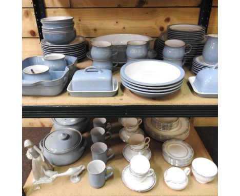 A Wedgwood Masefield pattern tea and dinner service, together with a Denby blue glazed tea and dinner service