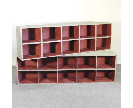 A green painted shelf unit, together with another (2)170w x 30d x 54h cm