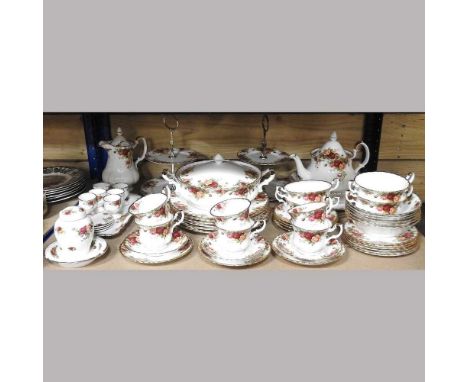 A Royal Albert Old Country Roses pattern tea and dinner service, to include cake stands and tureensCondition report: Dirty, b