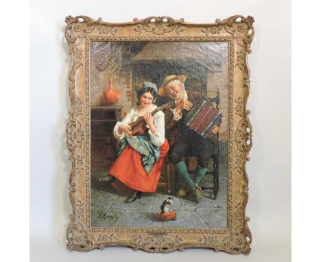 E Zampaghi, 19th/20th century, Music Hath Charms, signed, oil on canvas, 60 x 45cmCondition report: Overall clean. Some sligh