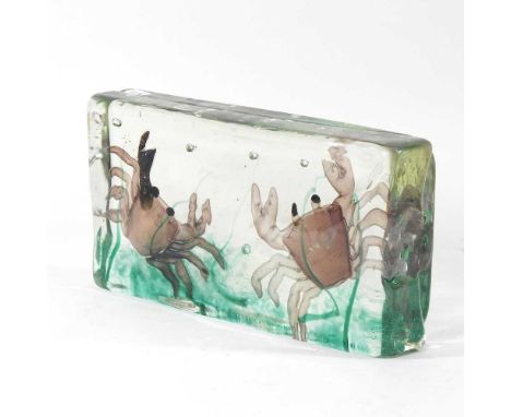 A Murano glass aquarium block, after Gino Cenedese, modelled with two crabs, 30cm wideCondition report: Dirty with varoious l