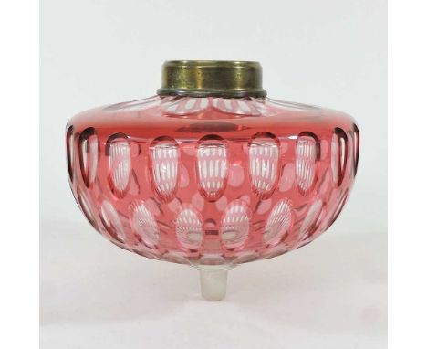 A 19th century ruby overlaid glass oil lamp font, 17cm diameterOverall looks complete. The glass fitting may have been change