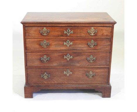 A George III mahogany bachelor's chest, containing four long drawers, on bracket feet81w x 47d x 73h cmCondition report: Over
