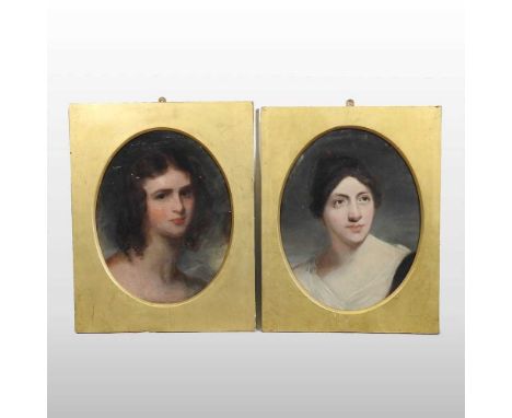 English school, 19th century, head of a lady, oil on canvas, oval, 43 x 33cm, together with a portrait of a lady, oil on boar
