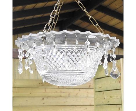 A cut glass ceiling light, with glass drops, 35cm diameter