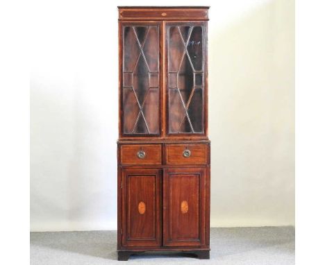A 19th century mahogany and inlaid cabinet bookcase, with a glazed upper section74w x 34d x 202h cmCondition report: Usable b