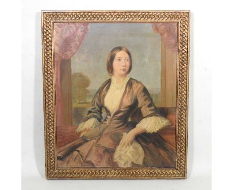 English school, 19th century, a portrait of a seated lady, oil on canvas, 60 x 50cm