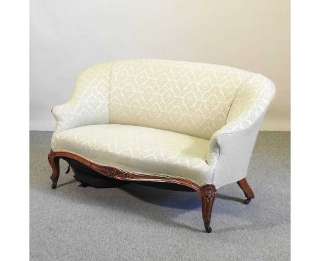 A Victorian walnut and green upholstered two seater sofa, on cabriole legs146w x 59d x 84h cmCondition report: Fabric is mark