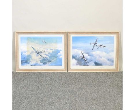 Robert Taylor, b1951, Spitfire, signed in pencil to the margin, print and Hurricane, signed, each 32 x 47cm (2)