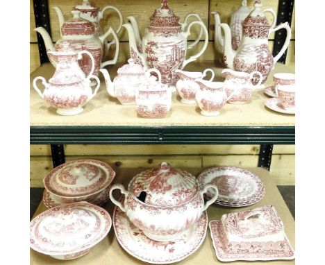 A matched tea and dinner service, to include Masons, Myott and Woods, decorated with country scenes, to include tureens