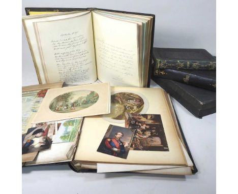A collection of Victorian albums, one containing a sketch of the moon by James Nasmyth, poetry, scrap books and cigarette car