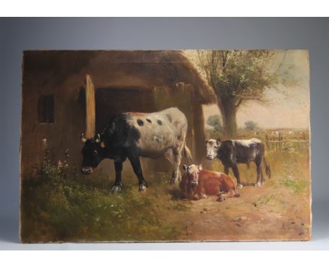 Henry SCHOUTEN (1857/64-1927) "Cows in the meadow" - Weight: 780 g - Shipping available - Region: Belgique - Sizes: H 510 MM 