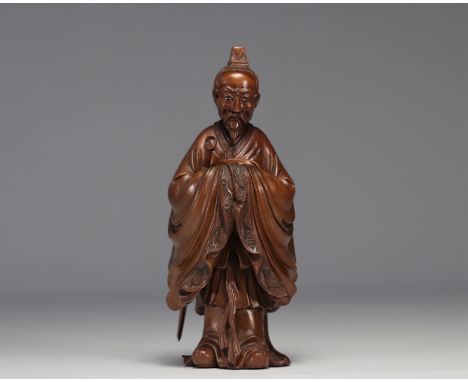 Large Chinese wooden sculpture - Weight: 500 g - Shipping available - Region: Chine - Sizes: H 240 MM L 100 MM - At first gla