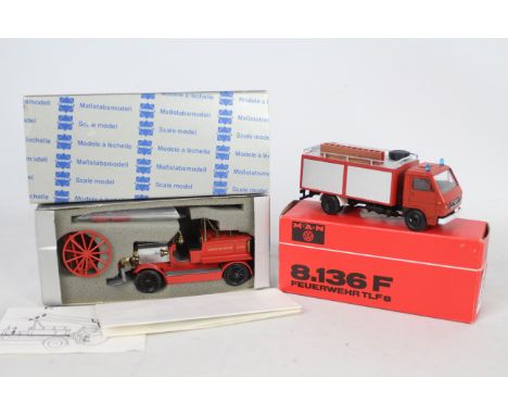 Conrad - Two boxed Conrad diecast Fire Appliances. Lot consists of  Conrad #1025 1:43 scale Dennis Fire Engine 'London Fire B