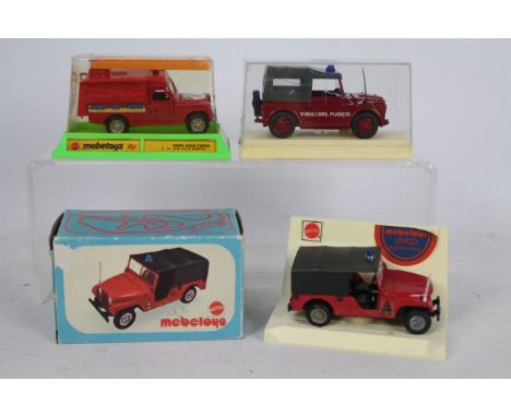 Mebetoys (Mattel), Old Cars - Three boxed Italian 1:43 scale diecast model fire vehicles. Lot consists of Mebetoys A81 Jeep '