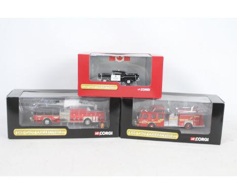 Corgi - Three boxed diecast vehicles from Corgi's 'Diecast Collectibles' North American Fire Apparatus series. Lot consists o
