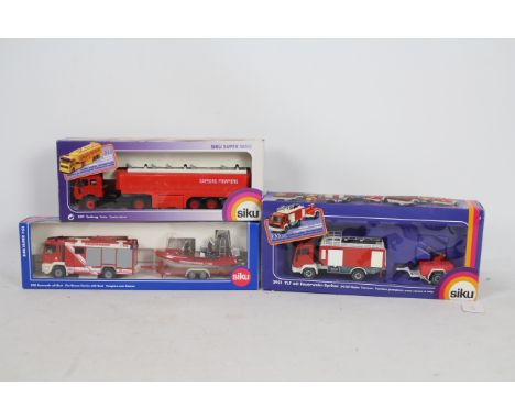 Siku - Three boxed 1:50 and 1:55 scale diecast European Fire Appliances / Vehicles from Siku. Lot consists of Siku # 3511 1:5