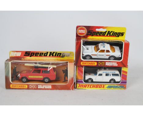 Matchbox SpeedKings - Three boxed Matchbox SpeedKings diecast model vehicles. Lot consists of K-61 Mercedes Police Car; K-64 