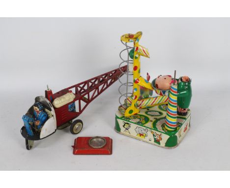 Vintage Tin Toy bundle , Helicopter , Circus Bear Balls , Toto Dicer. Vintage Helicopter with active Pilot MF 110 252 China F