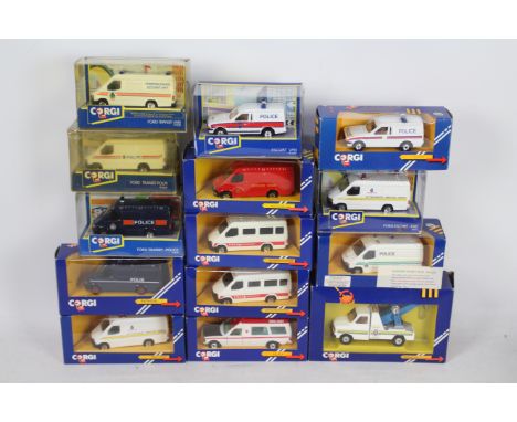 Corgi - A boxed group of 14 diecast 'Emergency' themed model vans from Corgi. Lot includes Corgi C656 Code 3 Dave Manterfield