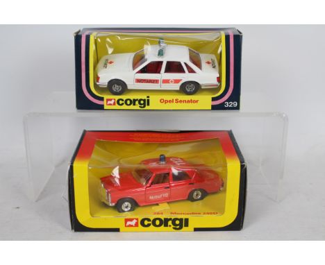 Corgi - Two boxed Corgi German export diecast models. Lot consists of Corgi #284 Mercedes 240D 'NOTRUF 112' Emergency Number 