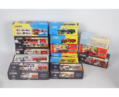 Corgi Classics - 13 boxed Limited Edition diecast model Fire Engines / Appliances from Corgi. Lot includes Corgi #52204 E-One
