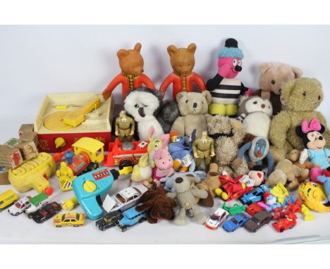 A collection of Soft Toys - Tigures - Cars - Featuring Vintage Rupert Bear Squishy - Corgi - Fisher Price and more. Fisher Pr