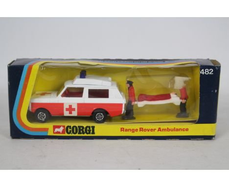 Corgi - A boxed Corgi #482 Range Rover Ambulance. The model in white and red, with red interior, black side panels, roof ligh