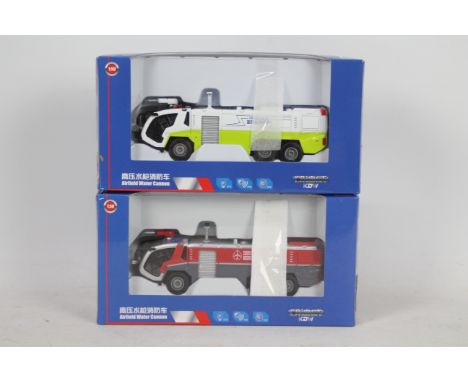 KDW (Bosiny Toys) - Two boxed 1:50 scale diecast Airfield Water Cannon Trucks by the Chinese company KDW (Bosiny Toys). The l