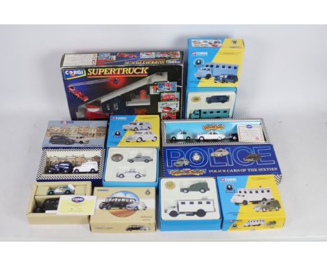 Corgi, Corgi Classics - A boxed Corgi Supertruck Fire Engine with a collection of six Corgi Emergency Vehicle themed diecast 