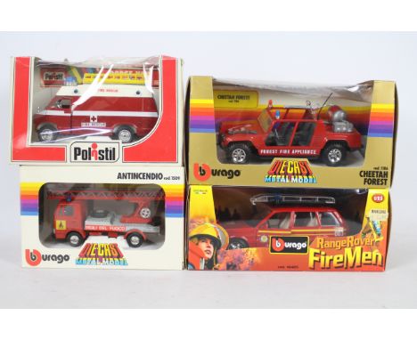 Polistil, Bburago - Four boxed diecast 'Emergency' vehicles in various scales. Lot consists of Bburago #1509 1:43 Antincendio