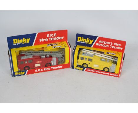 Dinky Toys - A boxed pair of diecast ERF Fire Tenders from Dinky Toys, including #266 ERF Fire Tender in red with red plastic