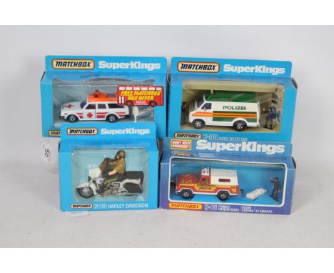 Matchbox Superkings - Four boxed diecast Matchbox Superkings diecast model vehicles. Lot comprises of K-65 Plymouth Emergency