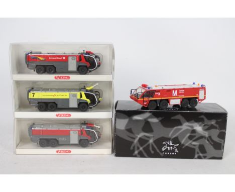 Wiking, Cursor - A collection of four boxed 1:87 scale Rosenbauer Panther 6x6 and 8x8 Airport Rescue and Fire Fighting Vehicl